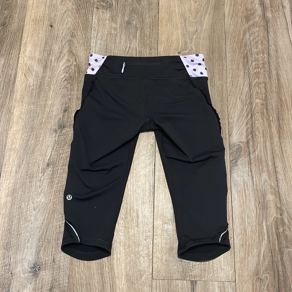 Lululemon Fast And Free Crop - Black / High Noon Dot Lilac - Picture 11 of 13